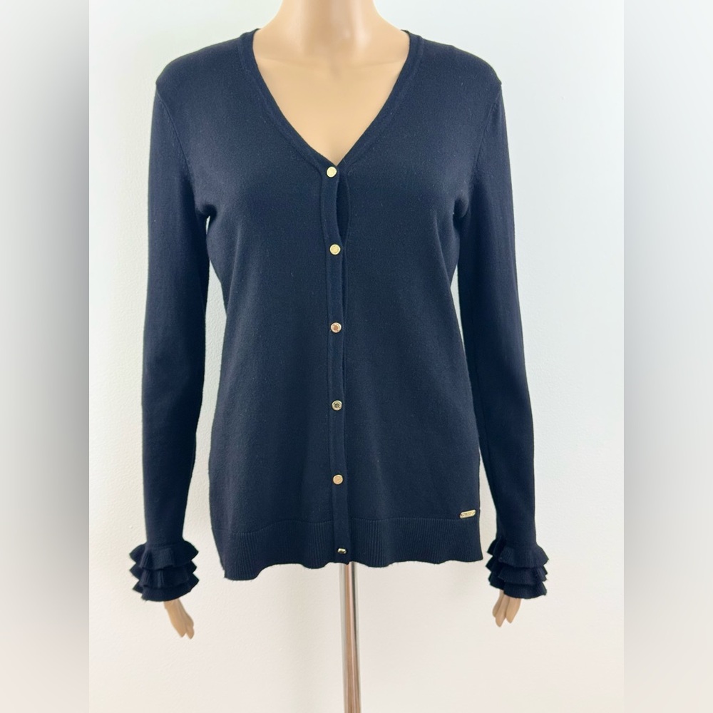 Calvin Klein Women's Size Small, Elegant Ruffle Cuff Cardigan Button Sweater